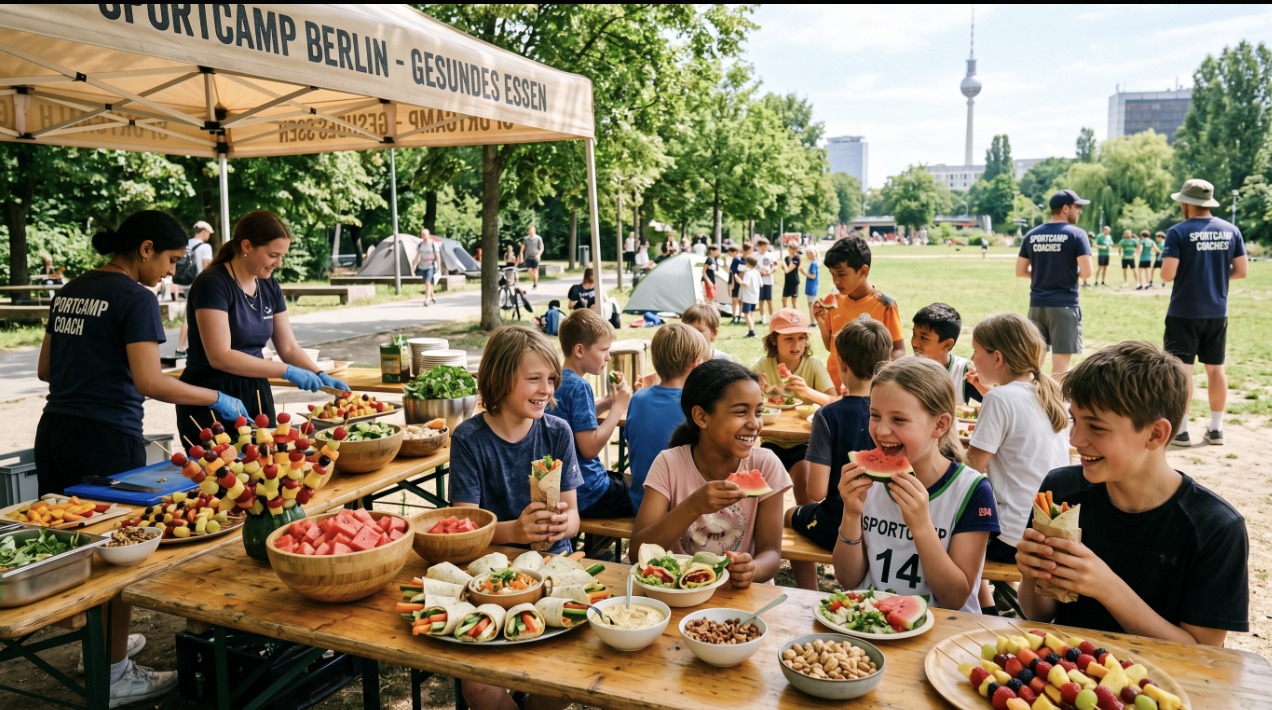 Gemeinsames Essen an einer reich gedeckten Tafel mit frischen, bunten Gerichten